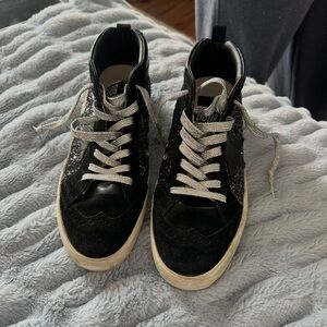 Golden Goose Black High-Top Sneakers with Silver Glitter